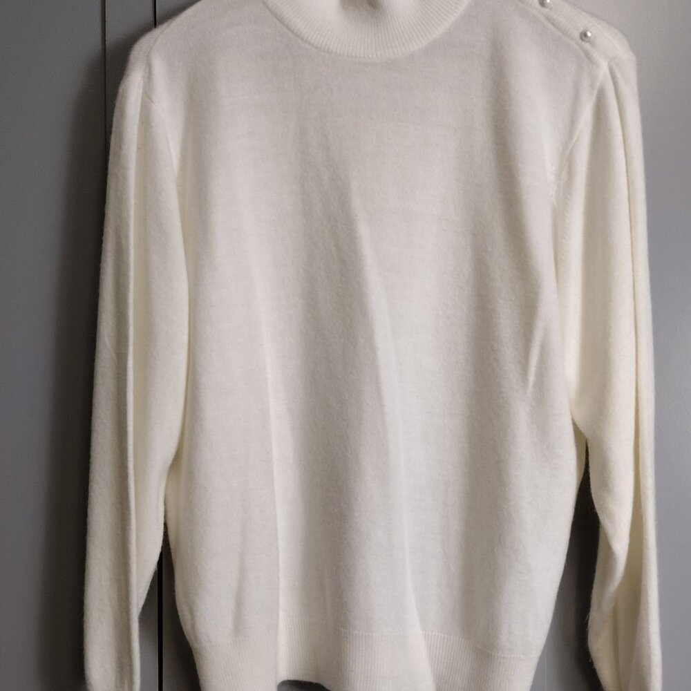 DUVET USA Ivory Pearl Shoulder Sweater XL Mock Neck Knit - Picture 2 of 11